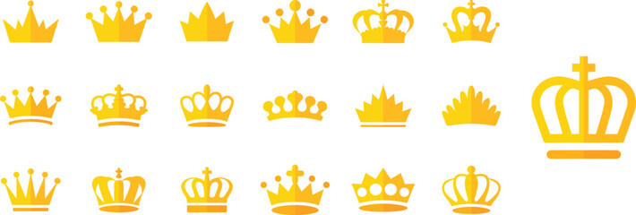 Gold crown icon collection for design, Elegant crown silhouettes for visual projects
