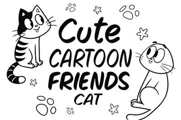Cute cartoon cat friends chalkboard style illustration
