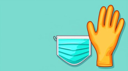 Colorful Illustration of Protective Glove and Face Mask on Soft Background for Health and Safety Concepts