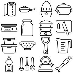 Kitchen Essentials Icon Set Outline Style (Part 2)