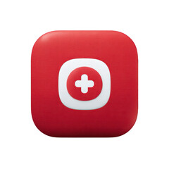 Fototapeta premium Red square icon with rounded edges features white medical cross symbol in center, conveying sense of healthcare and emergency assistance