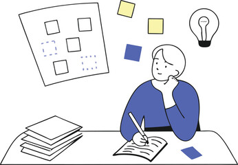 Businessman, Thinking for Business Idea Vector Illustration, Creative Planning and Innovation Concept in Flat Design