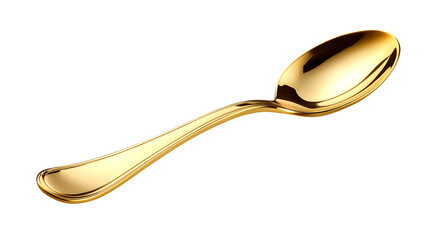 Isolated gold spoon on a white png background with smooth shadows. Useful for luxury branding, food, or elegant design projects. no people, silverware, cut out, dining, horizontal, shiny, restaurant.
