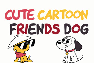 Cute cartoon dog friends in bold colorful graffiti style