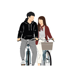 Minimalist Flat Illustration Couple Riding Bicycle Together Leisure Lifestyle Activity