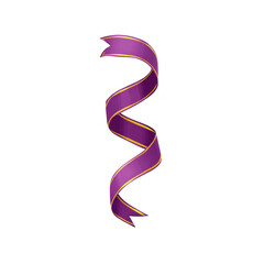 Vibrant purple ribbon with golden edge spirals gracefully, creating sense of elegance and celebration. ribbon smooth curves and rich color make it ideal for festive decorations or gift wrapping