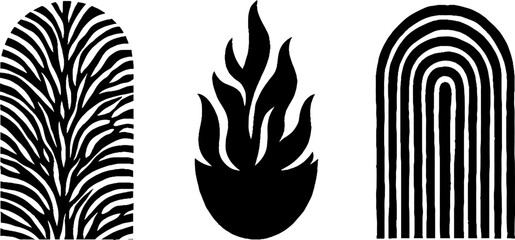 Symbolic bronze shield, torch flame, and architectural column design set