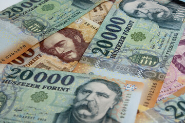 Hungarian forint banknotes background
