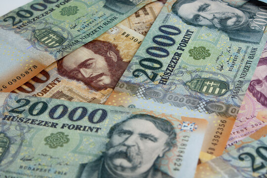 Hungarian forint banknotes background
