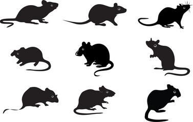 Rat or Mouse silhouettes on white. Symbol of resourcefulness, intelligence, and adaptability. Chinese culture, cleverness and ingenuity icon. Reuse in kids video games, poster or banner. 