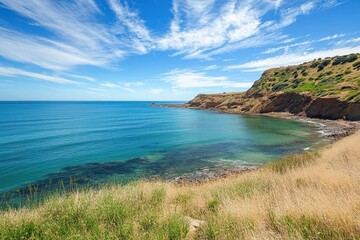 Fototapeta premium Scenic coastline of Blanche Point at Fleurieu Peninsula near Adelaide on a clear sunny day, Scenic coast of Adelaide sea Blanche Point on Fleurieu peninsula Australia