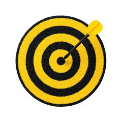 Yellow and black dartboard with dart hitting bullseye symbolizes precision and success. vibrant colors and perfect aim convey sense of achievement and focus