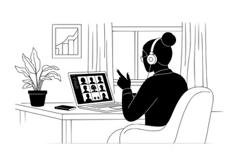 Silhouette of a person providing online tutoring via video call. Great for education, technology, and remote learning