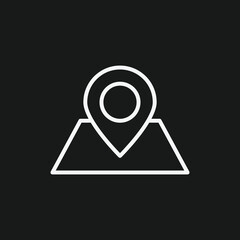 Map with Location Pin on Black Background, Representing Navigation, GPS, or Point of Interest, White Outline Icon