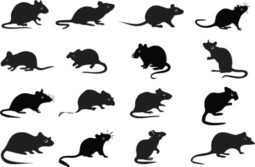 Rat or Mouse silhouettes on white. Symbol of resourcefulness, intelligence, and adaptability. Chinese culture, cleverness and ingenuity icon. Reuse in kids video games, poster or banner. eps 10
