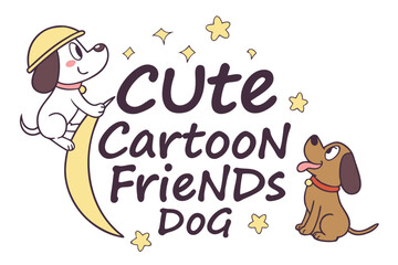 Cute cartoon dog friends in whimsical handwritten style