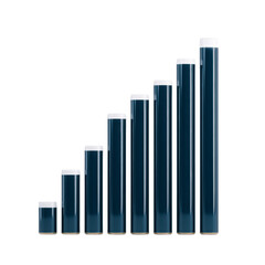 3D bar graph with seven vertical bars of increasing height, representing data growth or progress. bars are dark blue with white tops, set against transparent background