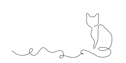 Continuous cat line sketch draw animal one pet outline vector drawing. Two art cat happy doodle couple 2 kitten white black background cute illustration friendship clipart silhouette contour back line