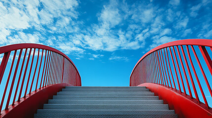 Red bridge stairs to blue sky clouds scenic view landscape travel destination architecture design outdoors path way