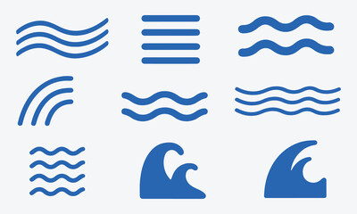  Vector Blue Wave Icons Set of Ocean and Water Symbols in Line and Silhouette Vector Style on White Background
