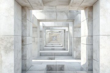 Fototapeta premium Unique portal created with white cubes extending into a bright and serene environment, Portal or tunnel with white cubes Seamless 3D render