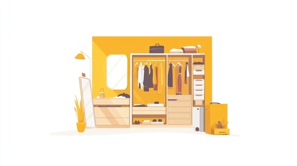 Bright vector illustration of a closet with clothing and personal belongings