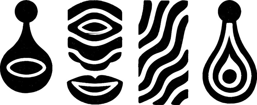 Abstract composition with earring hook, lipstick tip, and face curve shapes for modern design