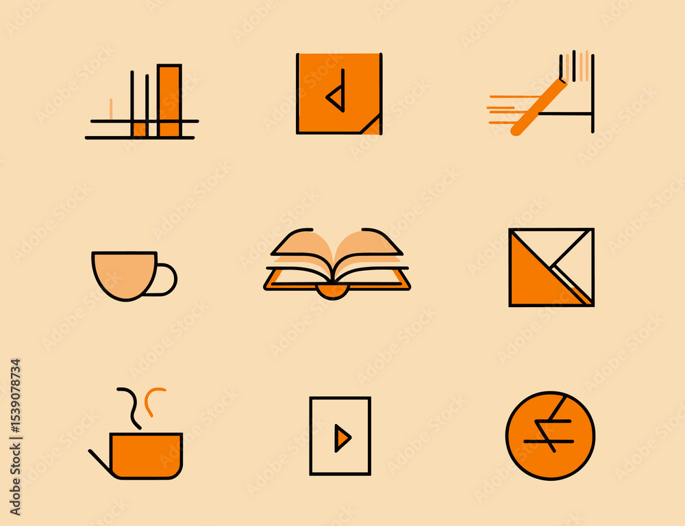 Fototapete geometric icons: a set of stylish, geometric icons rendered in a clean, minimal style, offering vers