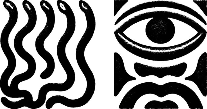 Ancient mythology motifs: gorgon serpent curls and mosaic eye design