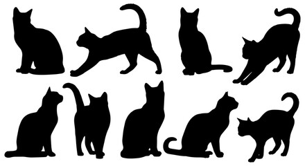 Set of cats silhouettes isolated vector illustration on a white or transparent background.