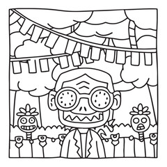 Spooky Summer – Cute and Easy Coloring Pages for All Ages | Fun Halloween-Inspired Summer Scenes | Line art vector illustration Print | Summer Coloring Page | Cute Scary Coloring page
