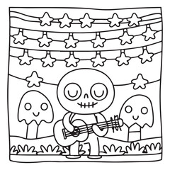 Spooky Summer – Cute and Easy Coloring Pages for All Ages | Fun Halloween-Inspired Summer Scenes | Line art vector illustration Print | Summer Coloring Page | Cute Scary Coloring page