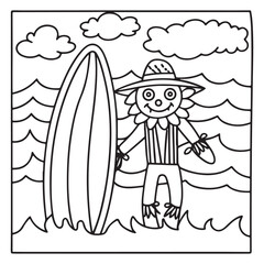 Spooky Summer – Cute and Easy Coloring Pages for All Ages | Fun Halloween-Inspired Summer Scenes | Line art vector illustration Print | Summer Coloring Page | Cute Scary Coloring page