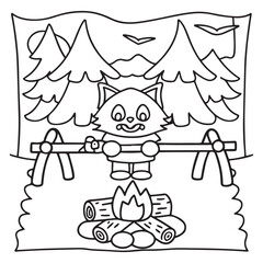 Spooky Summer – Cute and Easy Coloring Pages for All Ages | Fun Halloween-Inspired Summer Scenes | Line art vector illustration Print | Summer Coloring Page | Cute Scary Coloring page
