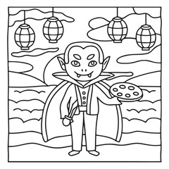 Spooky Summer – Cute and Easy Coloring Pages for All Ages | Fun Halloween-Inspired Summer Scenes | Line art vector illustration Print | Summer Coloring Page | Cute Scary Coloring page