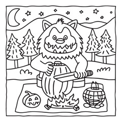 Spooky Summer – Cute and Easy Coloring Pages for All Ages | Fun Halloween-Inspired Summer Scenes | Line art vector illustration Print | Summer Coloring Page | Cute Scary Coloring page