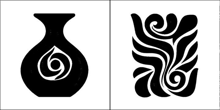 Artistic hydria designs featuring curved patterns and carrying hand motif