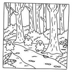 Spooky Summer – Cute and Easy Coloring Pages for All Ages | Fun Halloween-Inspired Summer Scenes | Line art vector illustration Print | Summer Coloring Page | Cute Scary Coloring page