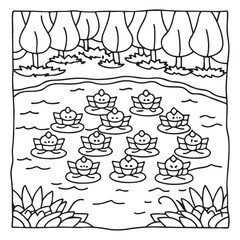 Spooky Summer – Cute and Easy Coloring Pages for All Ages | Fun Halloween-Inspired Summer Scenes | Line art vector illustration Print | Summer Coloring Page | Cute Scary Coloring page