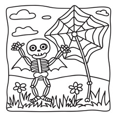 Spooky Summer – Cute and Easy Coloring Pages for All Ages | Fun Halloween-Inspired Summer Scenes | Line art vector illustration Print | Summer Coloring Page | Cute Scary Coloring page