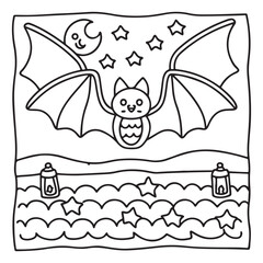 Spooky Summer – Cute and Easy Coloring Pages for All Ages | Fun Halloween-Inspired Summer Scenes | Line art vector illustration Print | Summer Coloring Page | Cute Scary Coloring page