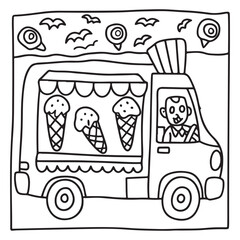 Spooky Summer – Cute and Easy Coloring Pages for All Ages | Fun Halloween-Inspired Summer Scenes | Line art vector illustration Print | Summer Coloring Page | Cute Scary Coloring page