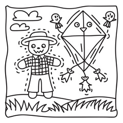 Spooky Summer – Cute and Easy Coloring Pages for All Ages | Fun Halloween-Inspired Summer Scenes | Line art vector illustration Print | Summer Coloring Page | Cute Scary Coloring page