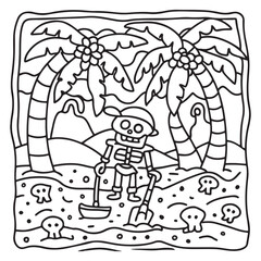 Spooky Summer – Cute and Easy Coloring Pages for All Ages | Fun Halloween-Inspired Summer Scenes | Line art vector illustration Print | Summer Coloring Page | Cute Scary Coloring page
