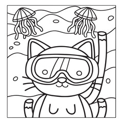 Spooky Summer – Cute and Easy Coloring Pages for All Ages | Fun Halloween-Inspired Summer Scenes | Line art vector illustration Print | Summer Coloring Page | Cute Scary Coloring page