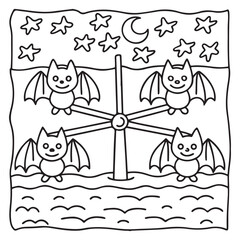 Spooky Summer – Cute and Easy Coloring Pages for All Ages | Fun Halloween-Inspired Summer Scenes | Line art vector illustration Print | Summer Coloring Page | Cute Scary Coloring page