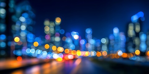 Night Cityscape: Blurred Lights and Urban Bokeh Background