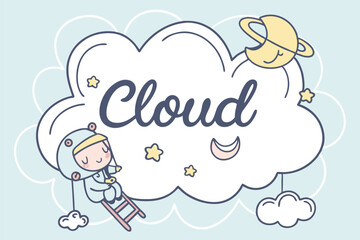 Cute handwritten font in a cloud frame border design