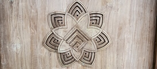 Intricate Wooden Carved Mandala on Light Wood Panel