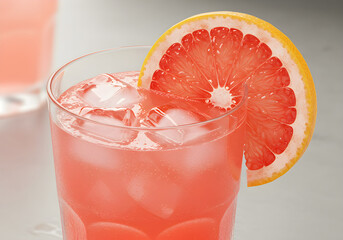 Grapefruit Cocktail with Ice and Slice Garnished in Glass | Refreshing Summer Drink for Beverage Advertising and Healthy Lifestyle Promotion